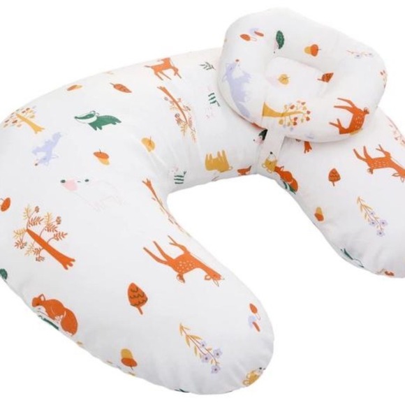 LAT Handbags - LAT Baby Nursing Pillow with Head Support Woodland Forest Animal Print White